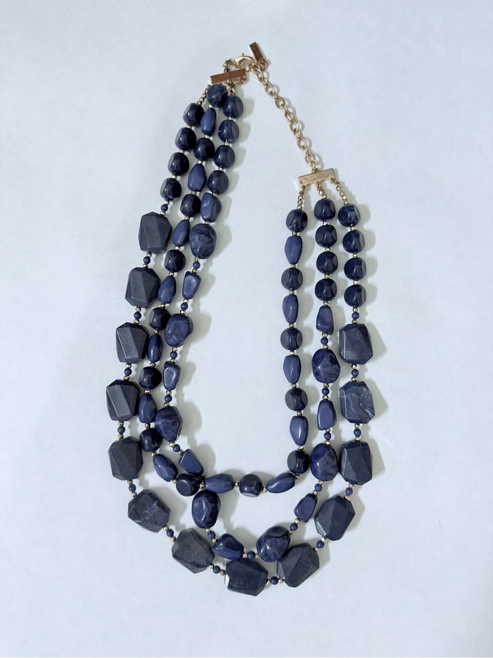 Three-Strand Navy Bead Necklace - Unbranded